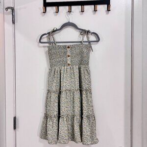 Altar'd State Sage Green Floral Smocked Mini Dress S Cottage-Core Tie Strap